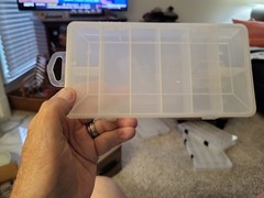 Two Plastic Fishing Tackle Boxes:Cabelas-9×4.5×1.5″. Plano-8.5×4.25×1.5″