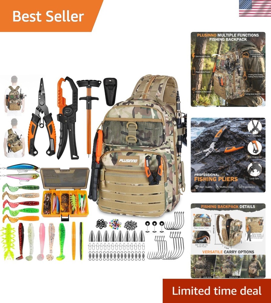 Ultimate Waterproof Fishing Backpack with Tackle Box & Fishing Tools, Khaki