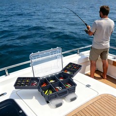 Fishing Tackle Box w/ Removable Tackle Tray Large Portable Utility Boxes Grey