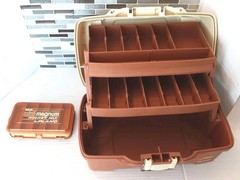 Plano Retro Two Tray Tackle Box 6202 Brown/Tan & 3213 Double Sided Pocket Pak
