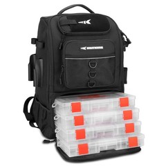 KastKing KarryAll Fishing Tackle Backpack w/ Rod Holders 4 Tackle Boxes 40L