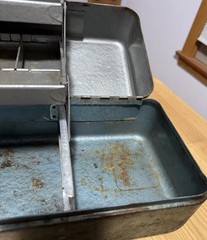 VTG Large Two-Tone Metal Grip-Loc Gray Blue Tackle Box Walton Products USA 18”L