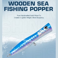 219mm Handcrafted Wooden Sea Fishing Popper for Big Game Trolling Topwater Lure