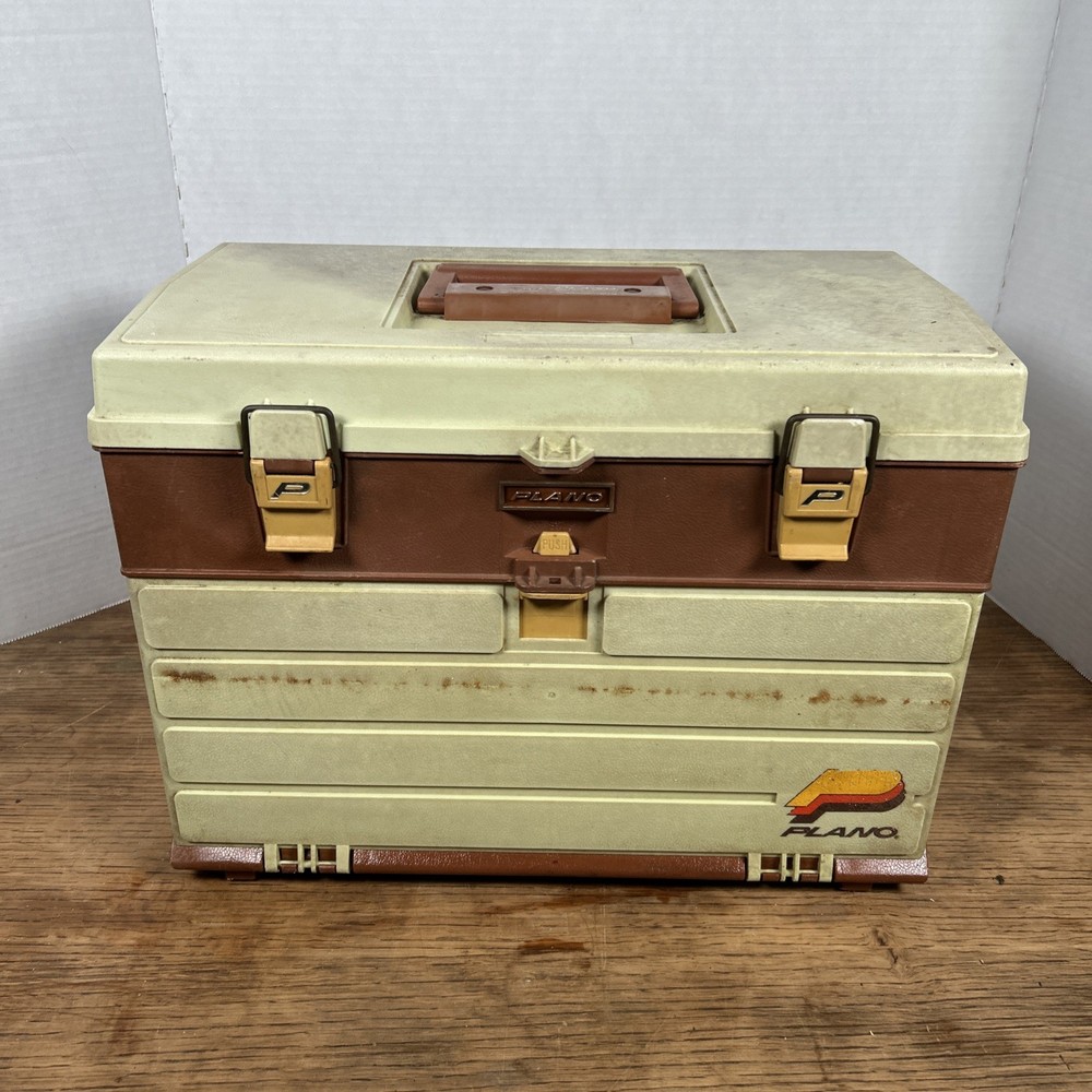 Vintage Plano 757 Fishing Tackle Box Top Storage With 4 Drawers Made In USA