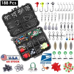 188Pcs Fishing Accessories Kit set w/ Portable Tackle Box Pliers Jig Hooks Gift