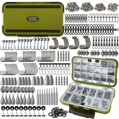 Fishing Tackle Box Kit 264/423PCS – Hooks, Weights, Sinkers for Bass & Trout, Gr