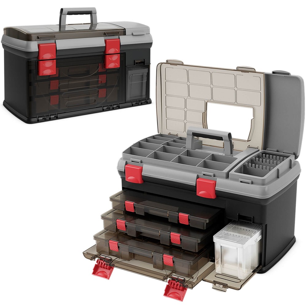 5 Layers Fishing Tackle Box w/ Top Storage 3 Removable Utility Boxes & Dividers