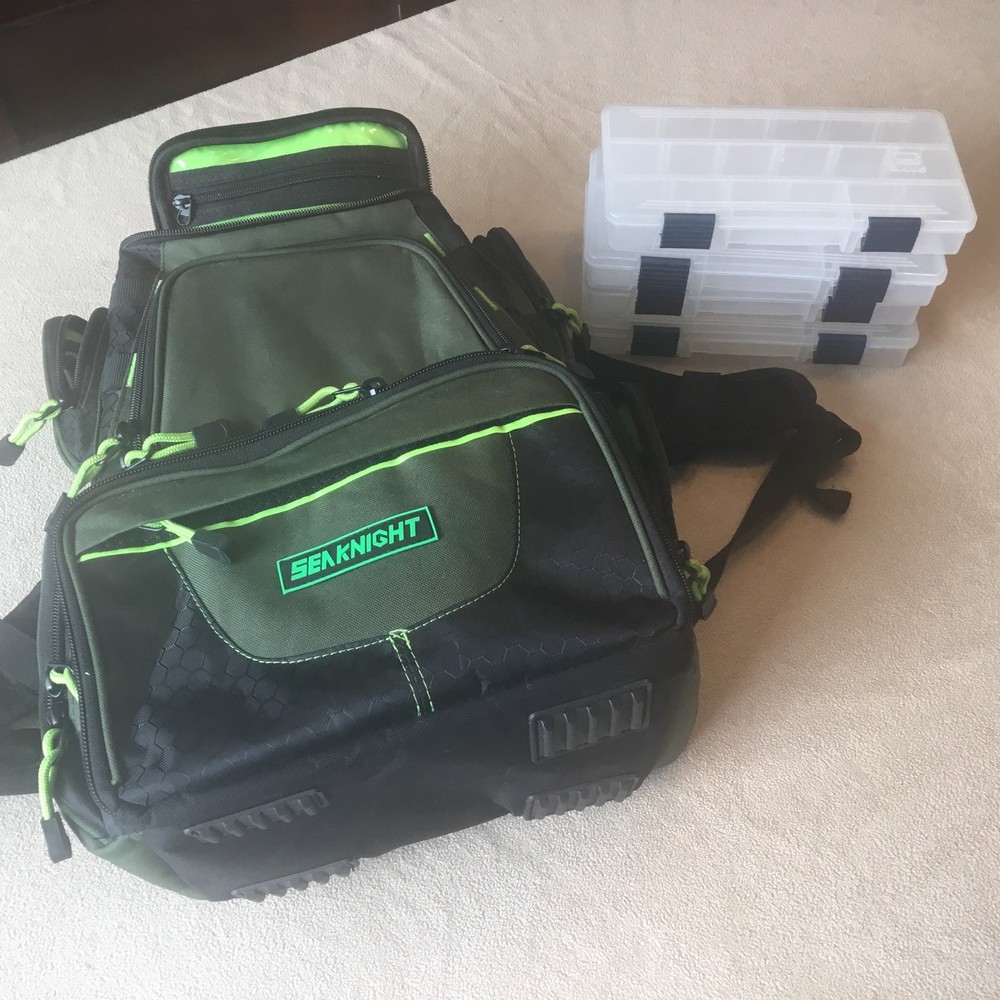 Sea Knight Fishing Back Pack Plastic Cases Lots Of Storage.