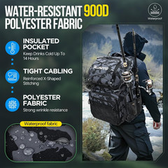 Cooler Fishing Backpack with Rod Holders 45L Large Water-resistant Fishing Tackl