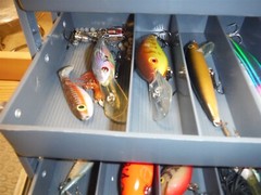 Woodstream tackle box loaded with game fish lures, hooks, worms tools jigs *216