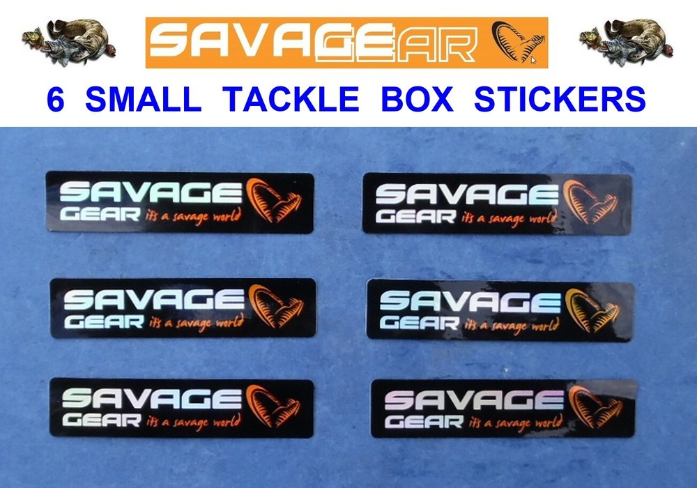 SAVAGE GEAR 6 SMALL TACKLE BOX STICKERS FOR LURE BOX SEAT BOX WATERPROOF BAGS