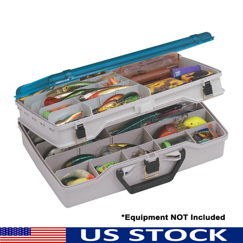 2-Level Fishing Tackle Boxes & Bait Storage Multiple Compartment W/Brass Latches