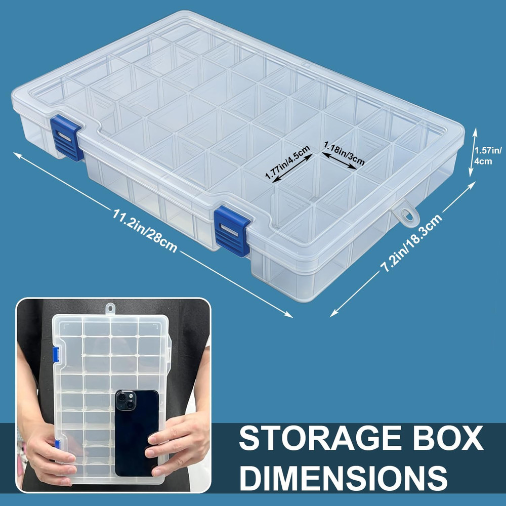 34 Grid Plastic Organizer box with Adjustable Dividers, Fishing Tackle Box an…