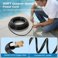 1.5 Inch LED Nicheless Pool Light, 12V AC 18W 6000K, 100FT Cord | for Inground P