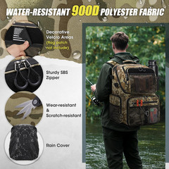 45L Fishing Backpack with Rod Holders & Rain Cover Large 900D