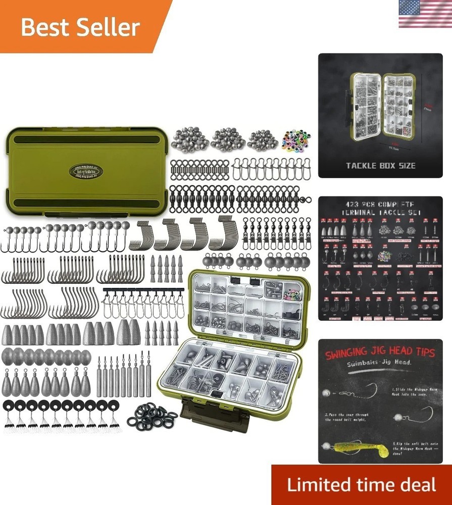 Durable Fishing Accessories Kit – 423PCS for Freshwater & Saltwater Adventures