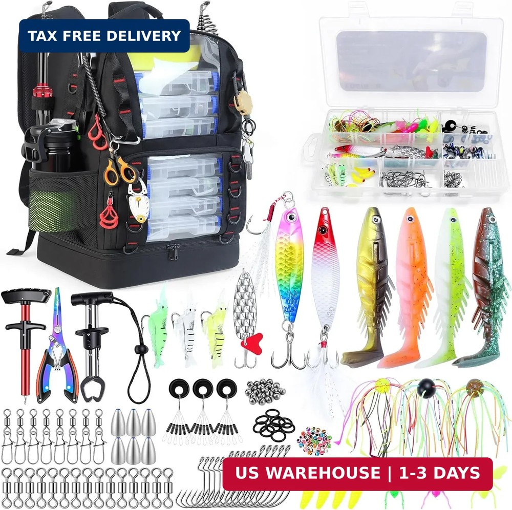 Fishing Backpack with Tackle Boxes,45L Large Bag with Cooler&Fishing Gear Kit