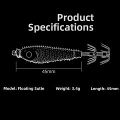 Soft Rubber Squid Jig Hook Floating Lure with Luminous Particles 45mm 3.4g