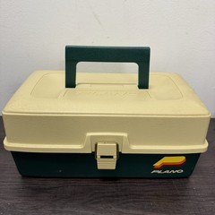Plano Tackle Box Green Tan Vintage 4100 1980’s Storage Case Made USA 1 Tray