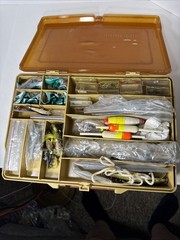 MAGNUM By PLANO Double Sided Portable Fishing Tackle Box LOADED-LURES/HOOKS/ETC