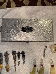 2 Vintage UMCO Corp. Model 10 2- Sided Aluminum Terminal Tackle Box + 18 Lures