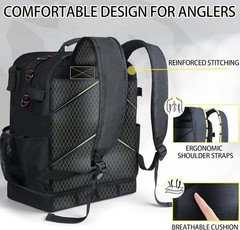 Fishing Tackle Backpack with Cooler45L Large Tackle Bag with 2 Rod Holders & Cle