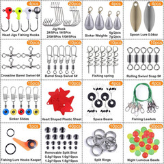 Fishing Tackle Box Kit with 187 343 Pieces Stainless Steel Hooks Weights Sinkers