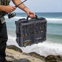 Fishing Tackle Box w/ Removable Tackle Tray Large Portable Utility Boxes Grey