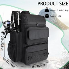 YOLIBON Fishing Tackle Backpack With Rod Holders, 45L Large Large, Black
