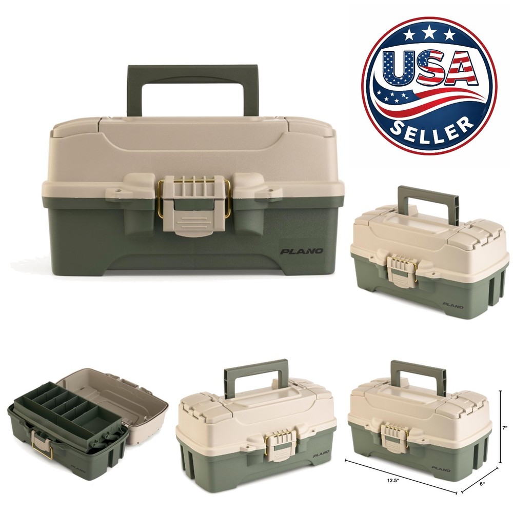 Durable One-Tray Tackle Box in Green/Tan with Rust-Proof Brass Latch for Anglers