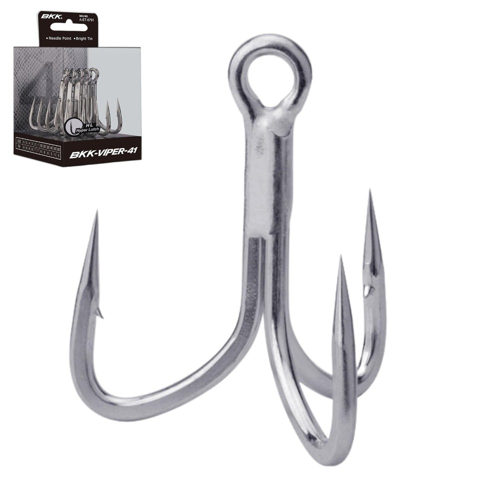 BKK Viper-41 4X Treble Hook, Heavy Duty Saltwater Lure Hooks (Bright Tin) Multi