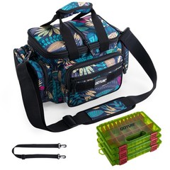 Fishing Tackle Bag with 3pcs 3600 Green Tackle Boxes,600D Water-Resistant Sof…