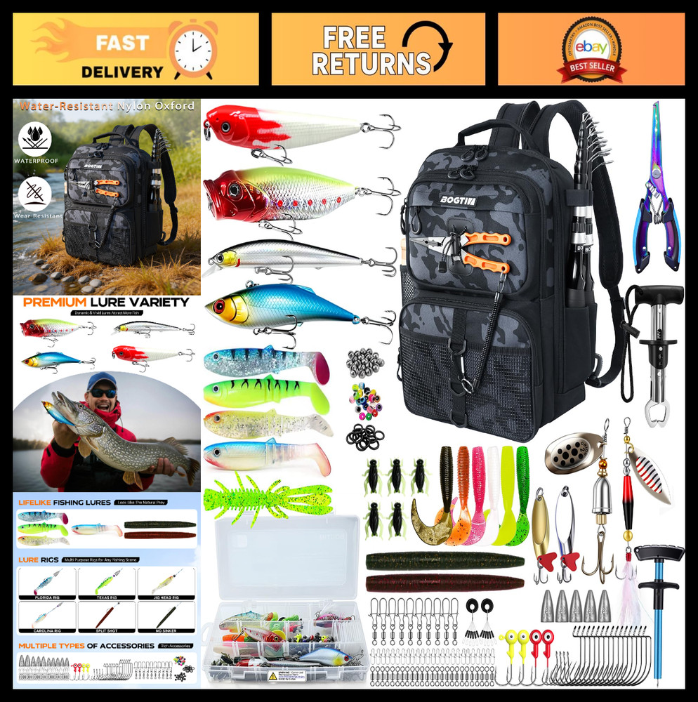 Lightweight 25L Fishing Backpack with Tackle Boxes, Lures Kit & Rod Holder – Cam