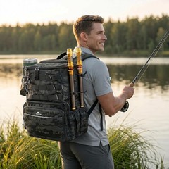 Fishing Backpack Water Resistant Tackle Storage Bag with Rod Holders Cooler for