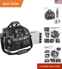 Organized Fishing Tackle Bag with Cooler Compartment & 4 Tackle Boxes Included