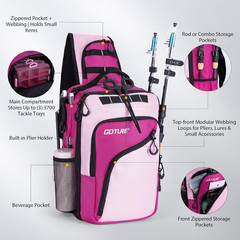 Goture Pink Fishing Tackle Bag, 1680D Water-Resistant Sling Fishing Backpack wit
