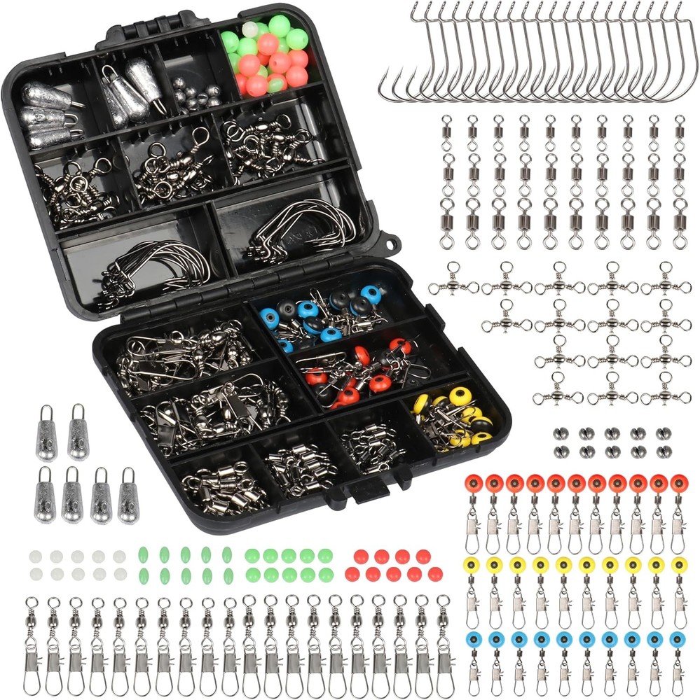 Fishing Accessories Kit Fishing Set with Tackle Box Fishing Hooks Weights Jig