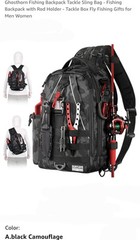 Ghosthorn Fishing Backpack Tackle Sling Bag w/ Rod Holder – Black Camouflage