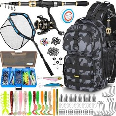 Fishing Gear- Fishing Rod and Reel Combos, Fishing Black Backpack With Rod&net