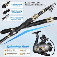Fishing Gear- Fishing Rod and Reel Combos, Fishing Black Backpack With Rod&net