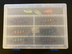 Pike Fishing Lures / Plugs in Case Double Treble Hooks on Plugs Spinner TP7