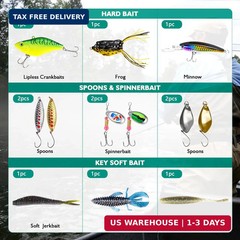 Fishing Lure Kit with Tackle Box VIB Frogs Minnows Soft Baits Hooks Weights Bass