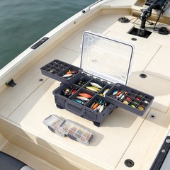 Fishing Tackle Box w/ Removable Tackle Tray Large Portable Utility Boxes Grey