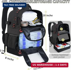 Fishing Backpack with Tackle Boxes,45L Large Bag with Cooler&Fishing Gear Kit