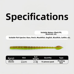 110mm Floating Soft Baits 15pcs Silicone Swimbaits Worms for Blackwater Ponds