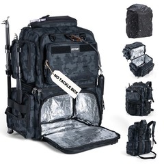 Goture Camo-005 Fishing Tackle Backpack with Cooler, 2 Rod Holders, Rain Cover