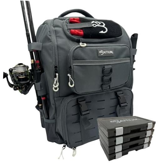 Fishing Backpack, Tackle Bag With Rod Holders, 40L Capacity With Cooler, Grey