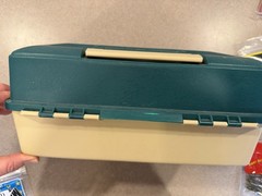 Vintage Plano 4100 Tackle Box Green Beige With 16 New Sealed Soft Baits