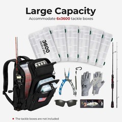 Fishing Tackle Backpack with Rod Gear Holder, Lightweight Outdoor Water-Resi…
