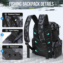 Cooler Fishing Backpack with Rod Holders 45L Large Water-resistant Fishing Tackl